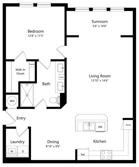 One Bedroom Floor Plan | 929 Sq. Ft. at The Sedona Luxury Apartments in Tampa FL